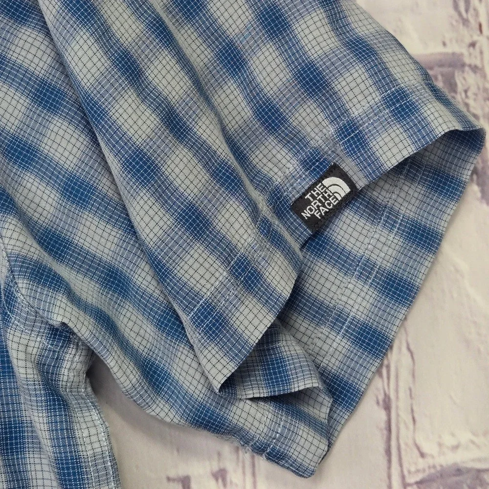 VTG Y2K The North Face Mens Plaid Short Sleeve Button Up‎ Shirt XXL Blue Outdoor